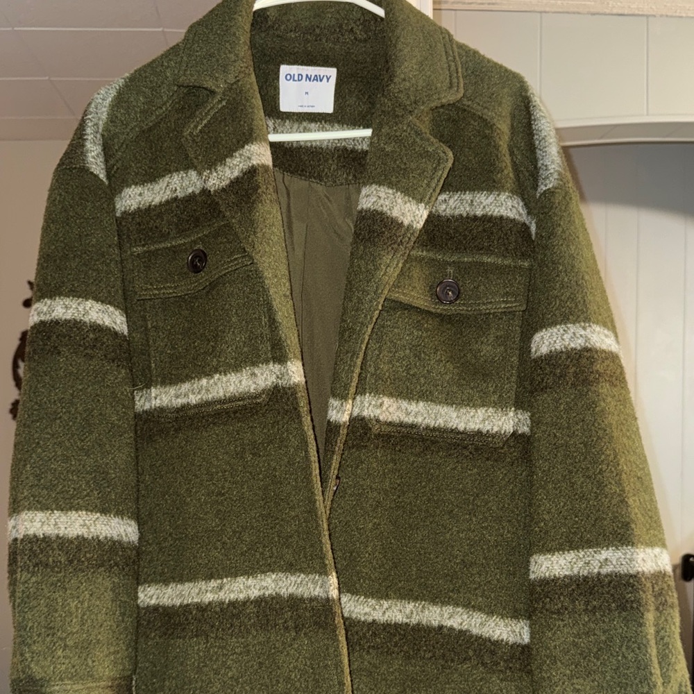 Old Navy Olive Striped Coat